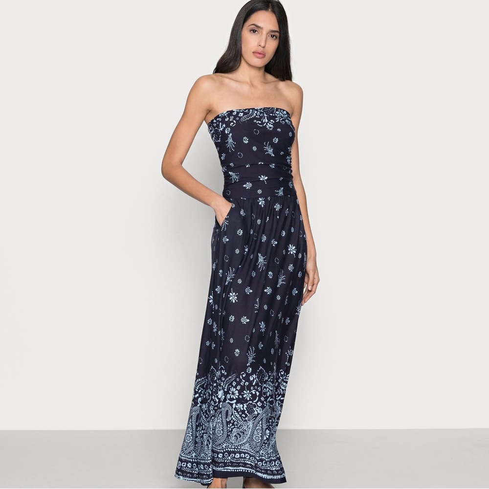 S Oliver Bandeau Maxi Dress Beach Dress - Beach accessory - blue Size 42 (XL US)